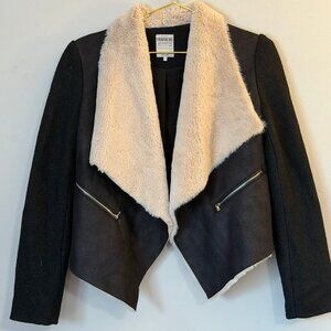 New Zara Trafaluc Wool, Shearling Collar, Faux Leather Jacket - Size XS